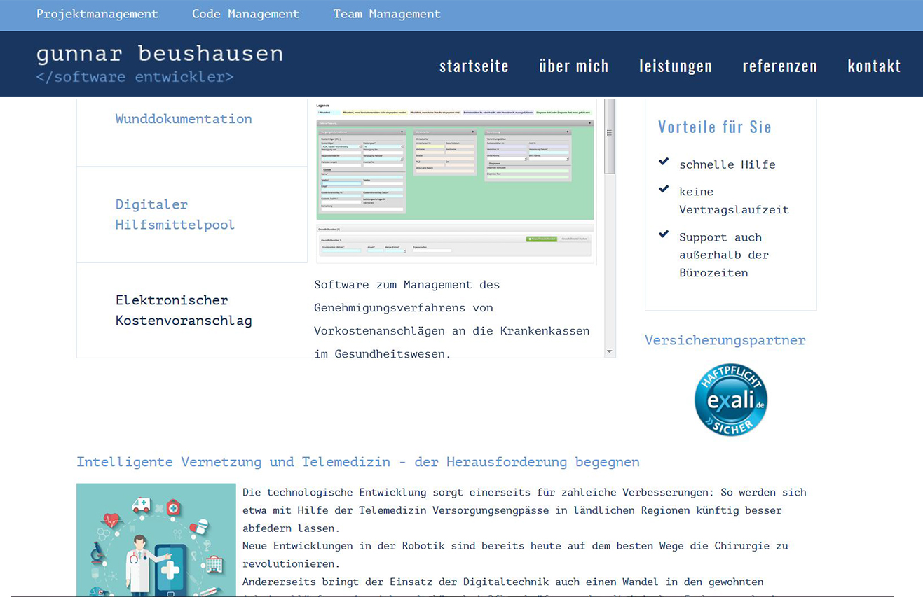 GunnarBeushausen: Web Konzeption für einen freien Software Entwickler mit großer Erfahrung